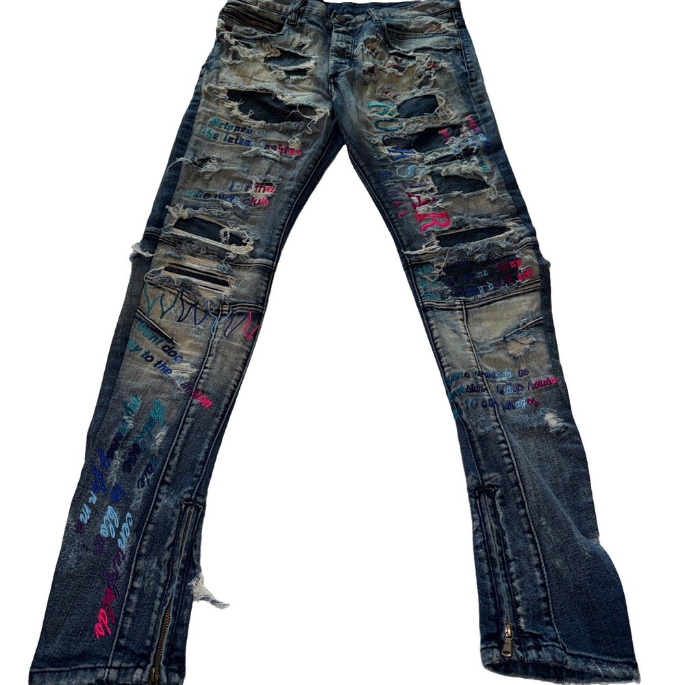Rockstar Original "Ultra Slim" Blue Graphic Print Jeans 30x32(32x33) Please Read